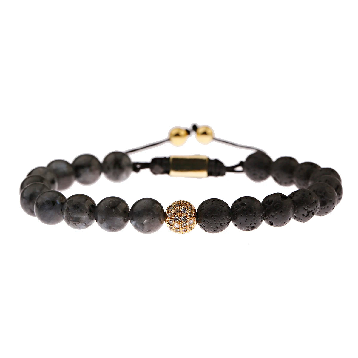 DOUVEI Round Black CZ Zircon Pave Lava Weaving Bracelet Men Beads Weaving Bracelet Homme Adjustable ABL005
