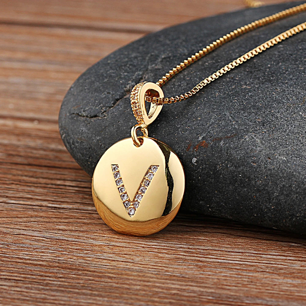 Nidin Women Girls Initial Letter Necklace 26 A-Z Charm Neck Pendants Copper CZ Jewelry Personal
