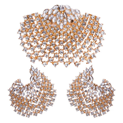 Ahmed Fashion Bohemian Full Rhinestone Gold Silver Shell Stud Earring Ring for Women New Trend Statement Wedding Jewelry