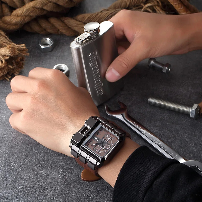 Oulm 3364 Casual Wristwatch Square Dial Wide Strap Men's Quartz Watch Luxury Brand Male Clock Super Big Men Watches Montre Homme