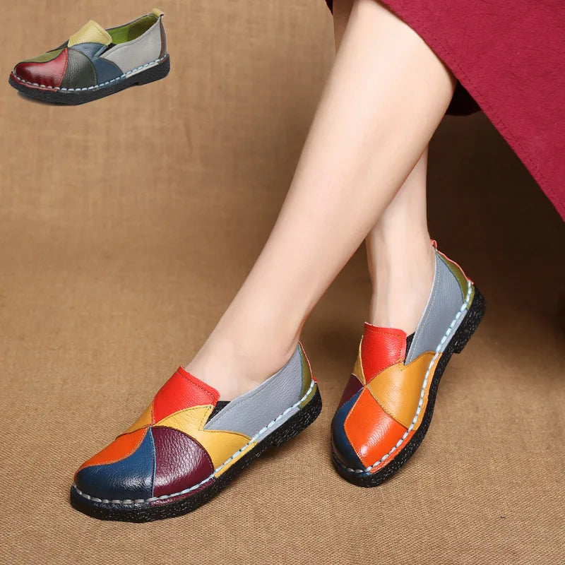 WOIZGIC Women's Ladies Female Woman Mother Shoes Flats Leather Loafers Moccasins Mixed Colorful Non Slip on Plus Size 42