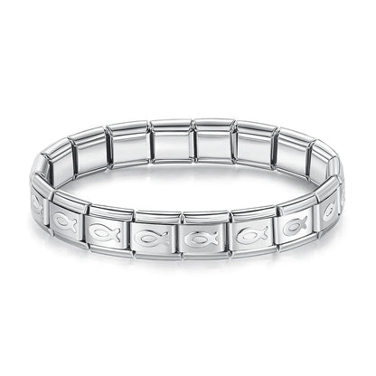 Hapiship Women Man Fashion Style Jewelry Heart Flower Butterfly Cross Dolphins Stainless Steel Elastic Bracelet Bangle ST00