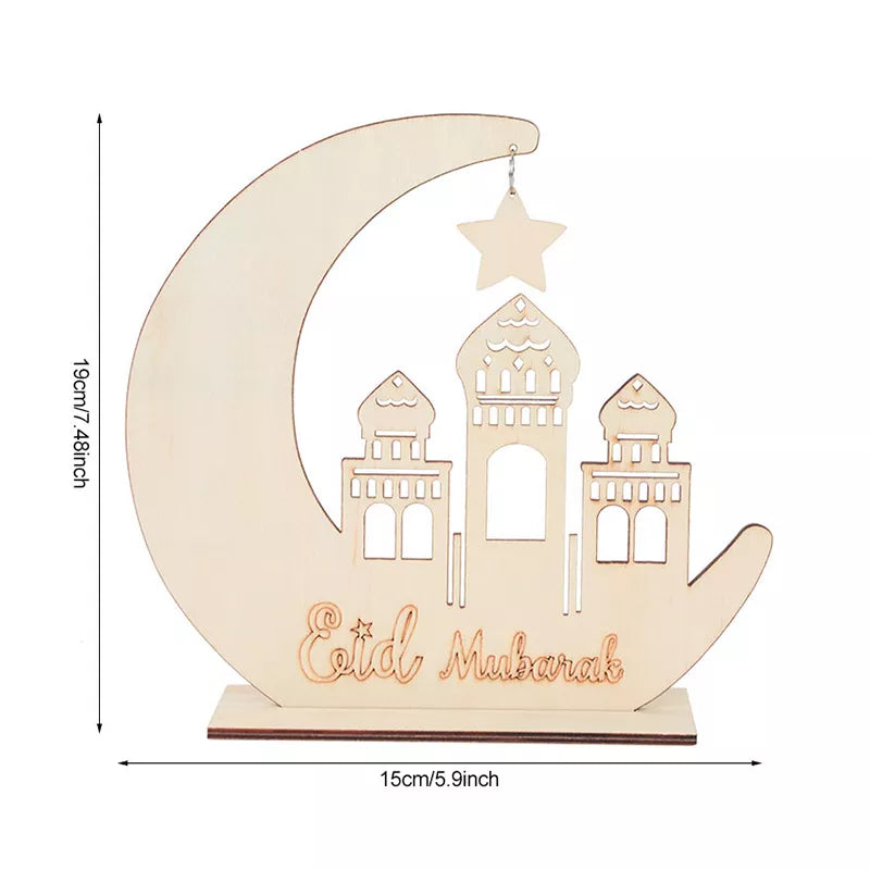 Wooden EID Mubarak Decoration Ramadan Mubarak Ornaments Islamic Muslim Pendant Eid Al Adha Party Supplies Ramadan Kareem