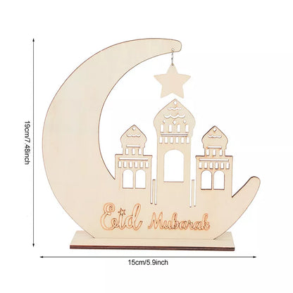 Wooden EID Mubarak Decoration Ramadan Mubarak Ornaments Islamic Muslim Pendant Eid Al Adha Party Supplies Ramadan Kareem