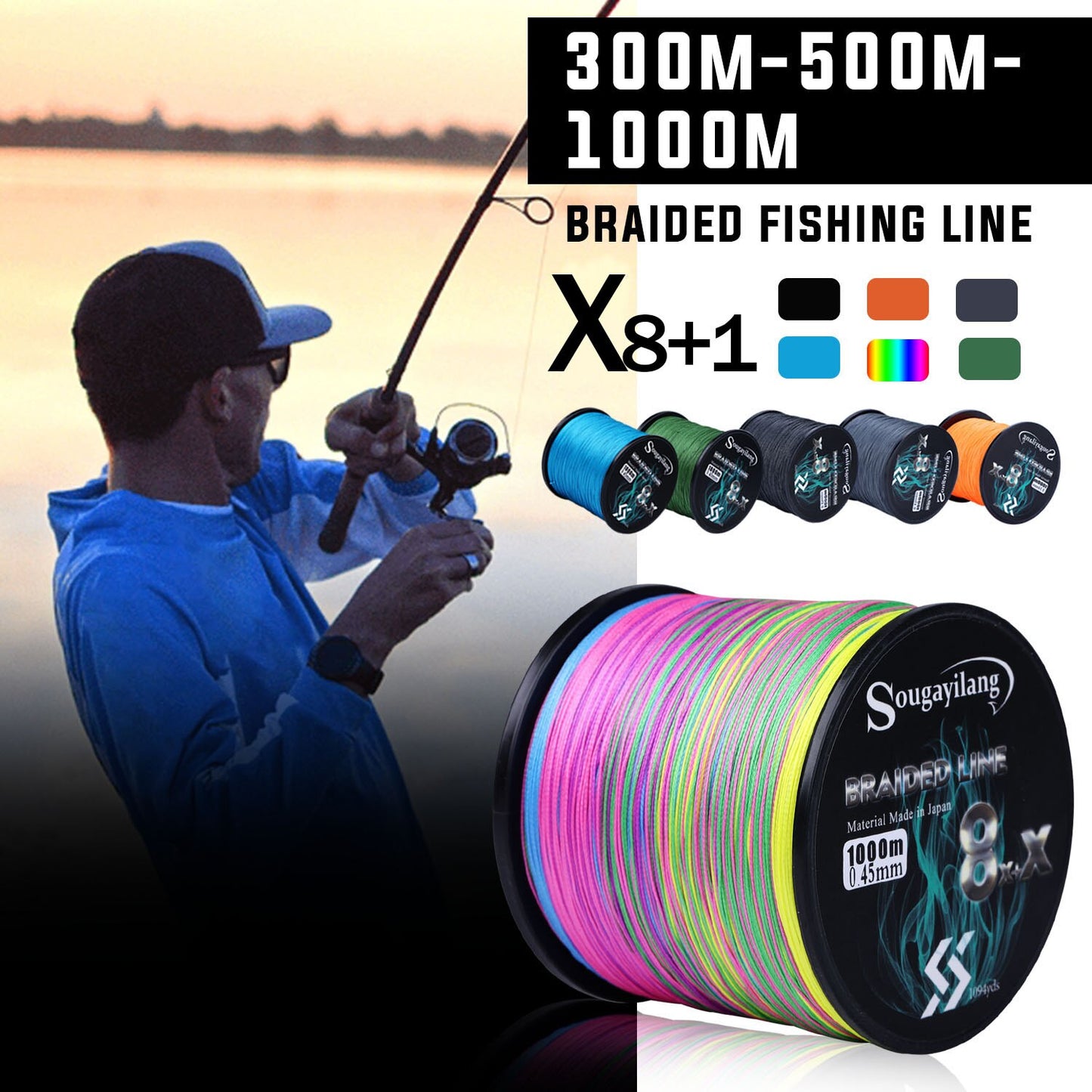 Sougayilang 8x+x 9 Strands Braided PE Fishing Line 300M 500M 1000M Strong Fishing Line Multifilament Durable Fishing Line Tool
