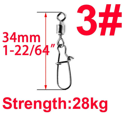 50pcs/1box 2# to 14# Fishing Connector Rolling Swivel Fish Pin Bearing Stainless Steel Snap Hook Lure Tackle Goods for Fishing