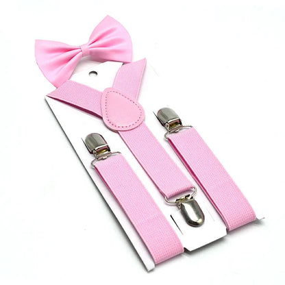SHOWERSMILE Boys Suspenders Kids Blue Children Suspender Pant Yellow Pink Black Navy Red Wedding Baby Girls Braces Bow Tie Set