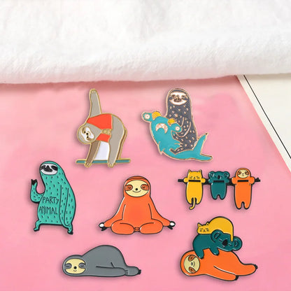 Funny Sloth Series Badges Brooches Cute Nickname Flash Denim Enamel Lapel Pins for Kids Fans Friends Jewelry