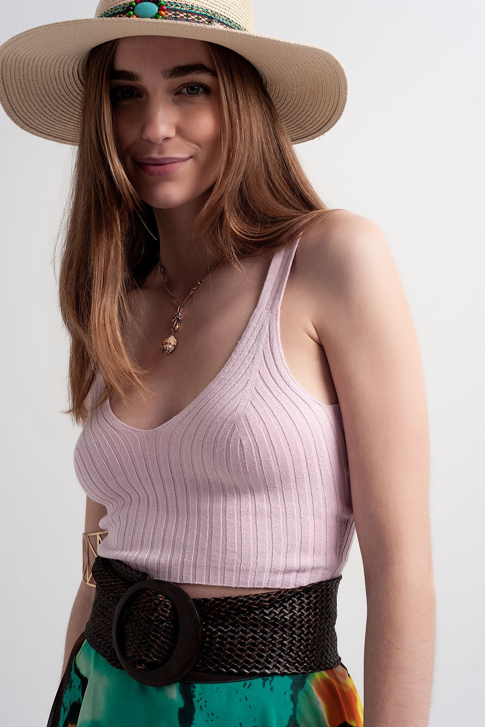 Knitted Crop Top Co Ord in Pink