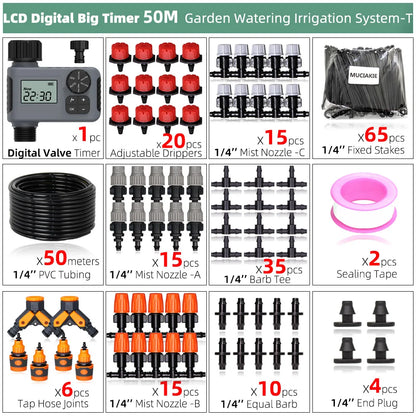MUCIAKIE 50m-5m DIY Drip Irrigation System Automatic Watering Garden Hose Micro Drip Watering Kits With Adjustable Drippers