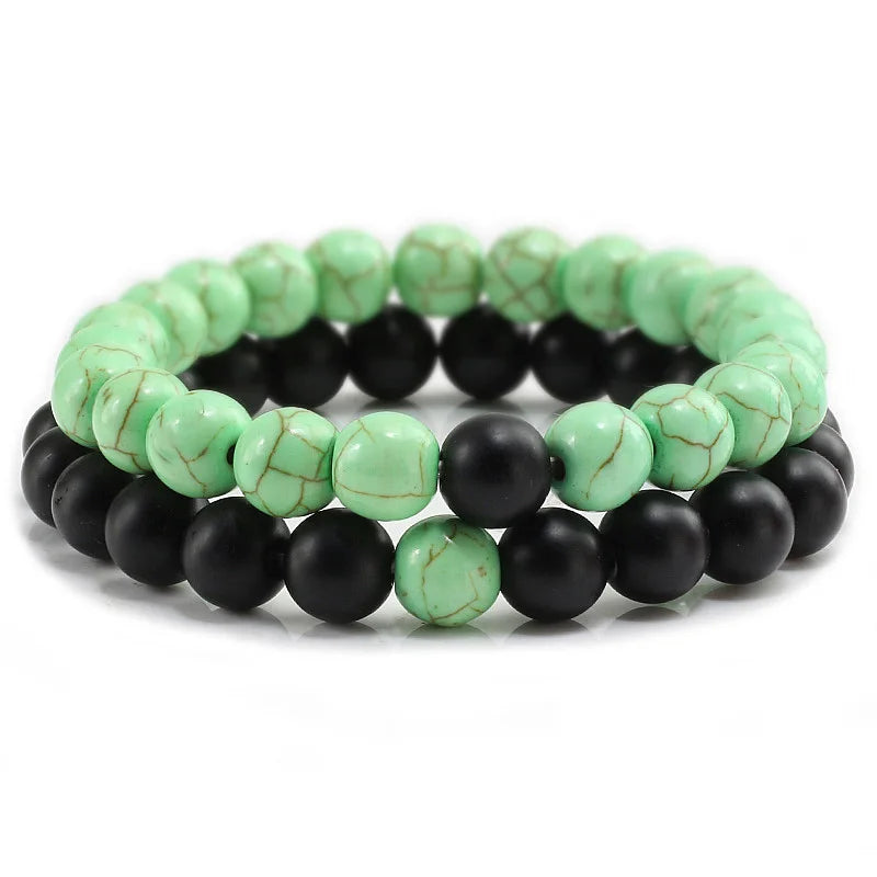 2Pcs/Set Couple Distance Beaded Bracelet Natural Stone Strand Bracelets Homme Charm Yoga Jewelry for Women Men Best Friend