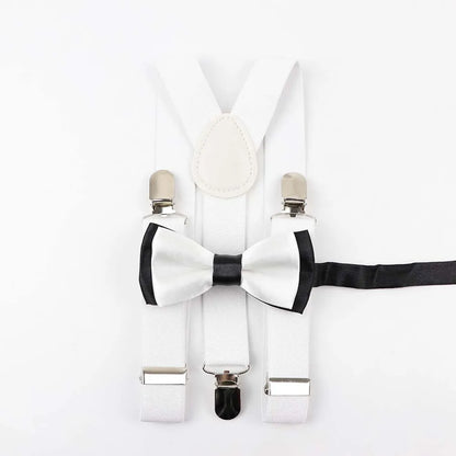 Solid Color Children Belt Bowtie Set Baby Boys Suspenders Polyester Y-Back Braces Two Colors Bow Tie Adjustable Elastic Kids
