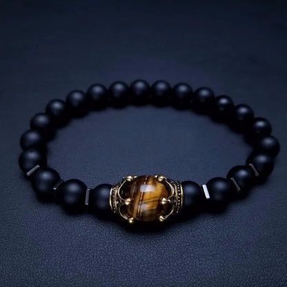 Charm Bracelet for Men Fashion Luxury Antique Crown High Quality Tiger Eye Stone Bead Bracelets Jewelry Male Pulseira Bileklik