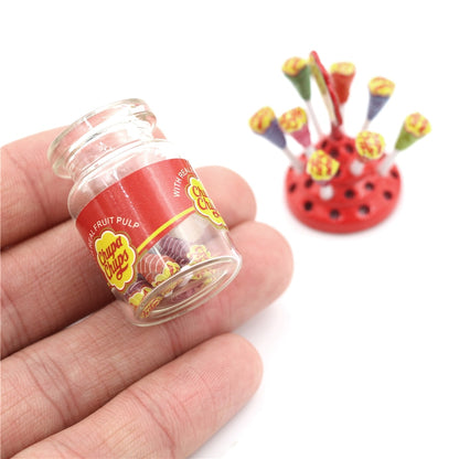 Miniature Food Dessert Sugar Mini Lollipops With Case Holder Candy for Doll House 1/12 Kitchen Furniture Toys Accessories 1:12