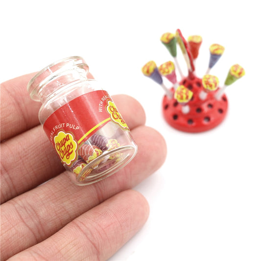 Miniature Food Dessert Sugar Mini Lollipops With Case Holder Candy for Doll House 1/12 Kitchen Furniture Toys Accessories 1:12