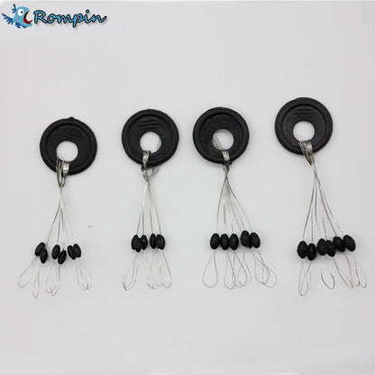 Rompin 10 Set Size SS/S/M/L Black Rubber Oval Stopper Fishing Bobber Float Space Bean Stopper Folat Line Stoppers Bobber Stops