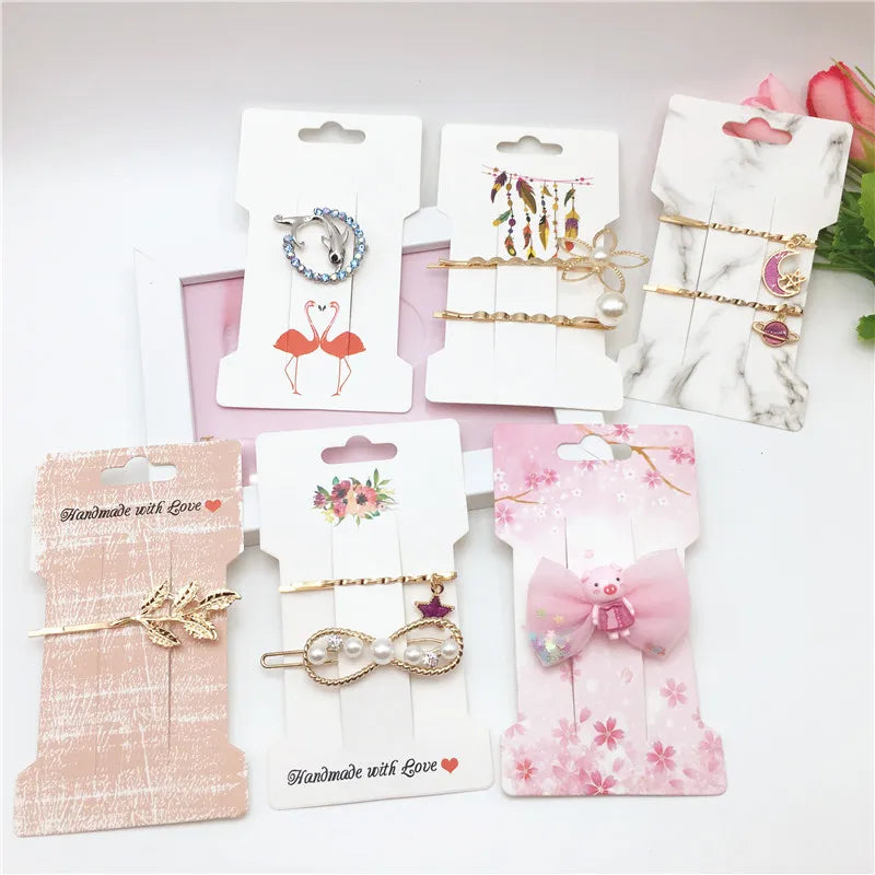 100pcs Multi-Style Hair Clip Cards Hair Accessories Jewelry Display Card Fashion Hair Clip Packaging Vintage Classic Card