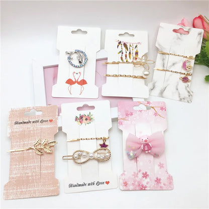 100pcs Multi-Style Hair Clip Cards Hair Accessories Jewelry Display Card Fashion Hair Clip Packaging Vintage Classic Card