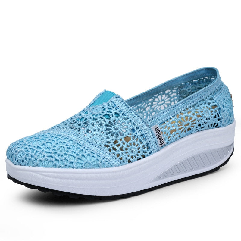 Women Toning Shoes Lace Breathable Swing Shoes Platforms Slip on Casual Shoes Female Slimming Wedge Sneakers