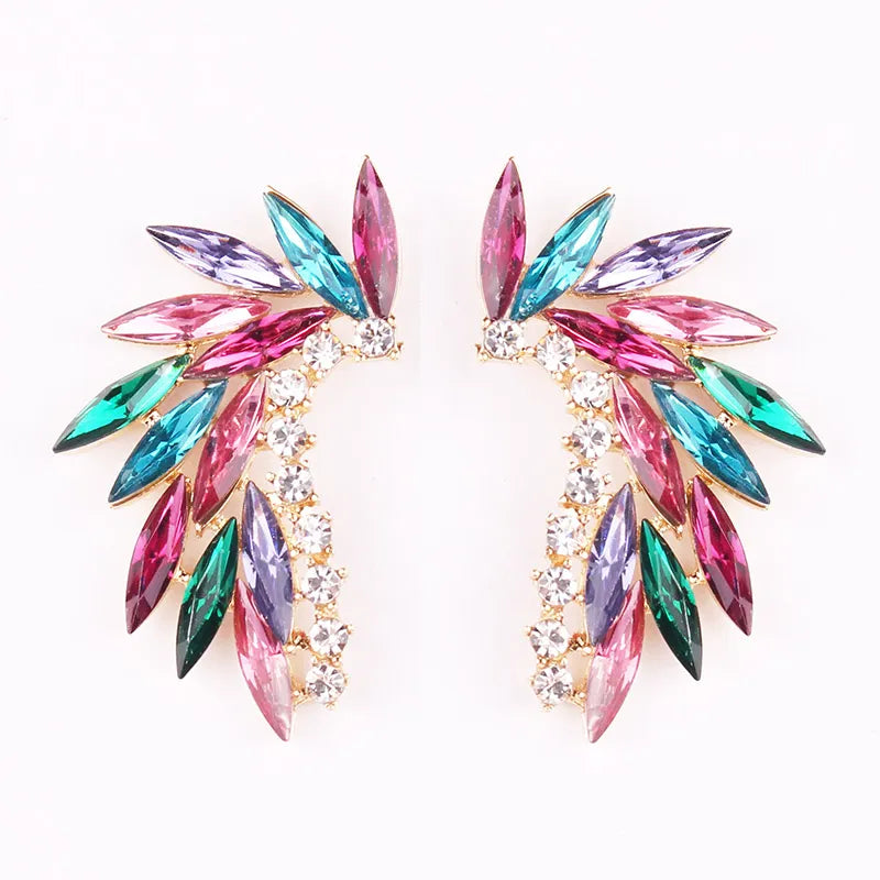 LUBOV Shining Rhinestone Wings Stud Earrings Acrylic Crystal Stone Women Piercing Earrings Trendy Wedding Jewelry Christmas
