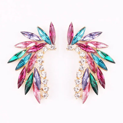 LUBOV Shining Rhinestone Wings Stud Earrings Acrylic Crystal Stone Women Piercing Earrings Trendy Wedding Jewelry Christmas