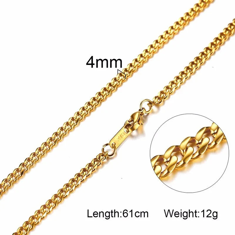 3-6mm Men Necklace Snake Chain Miami Cuba Link With Round Box and Wheat Chains Stainless Steel Choker Jewelry 24-27in
