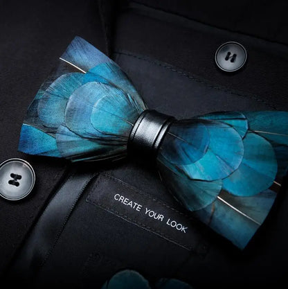 RBOCOTT Feather Bow Ties Men's Luxury Bowtie With Box Fashion Peacock Feather Bow Ties for Men Business Party Wedding