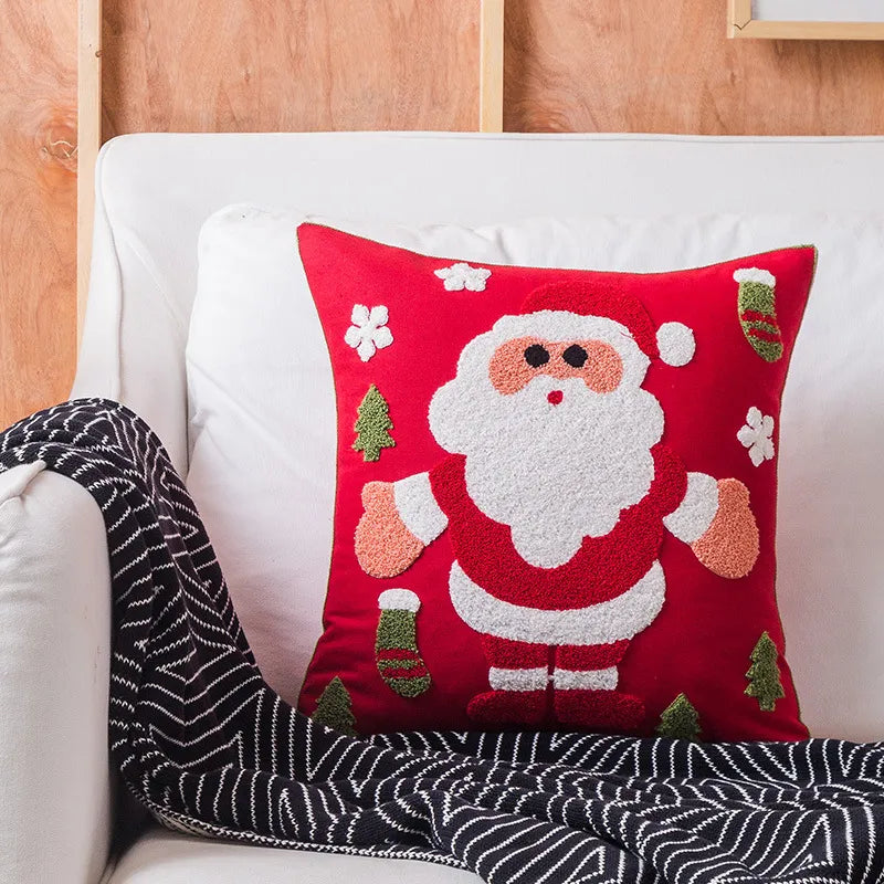 2023 Christmas Pillowcases Embroidered Cushion Cover Cotton Canvas Pillow Case C