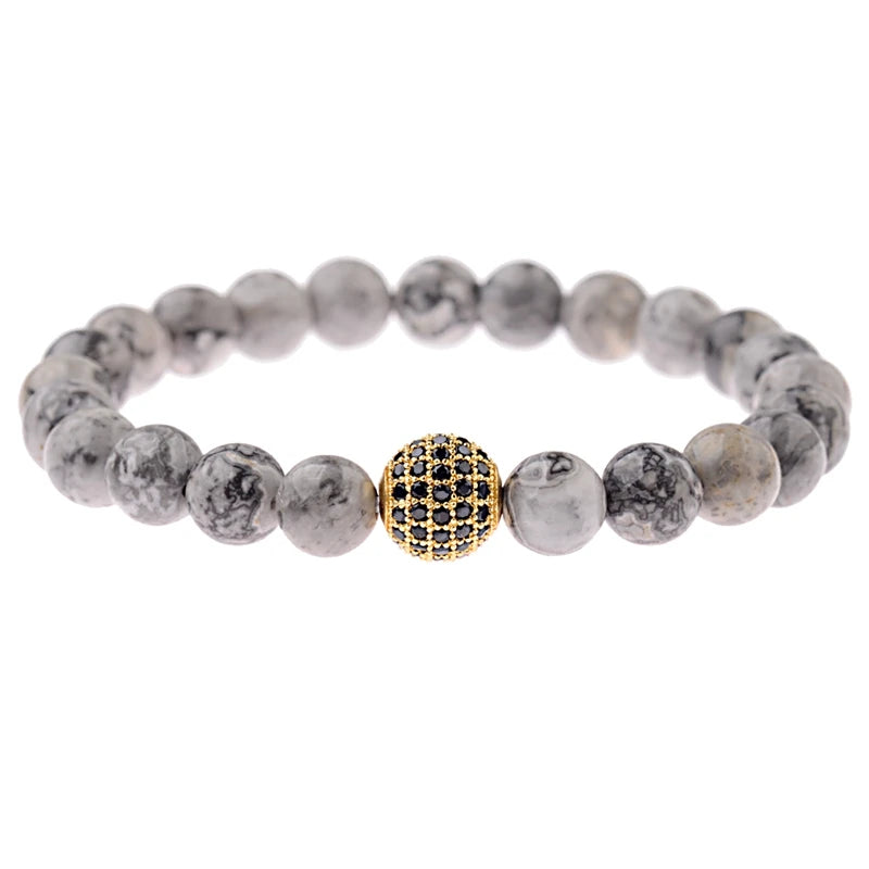 DOUVEI Round Black CZ Zircon Pave Lava Weaving Bracelet Men Beads Weaving Bracelet Homme Adjustable ABL005