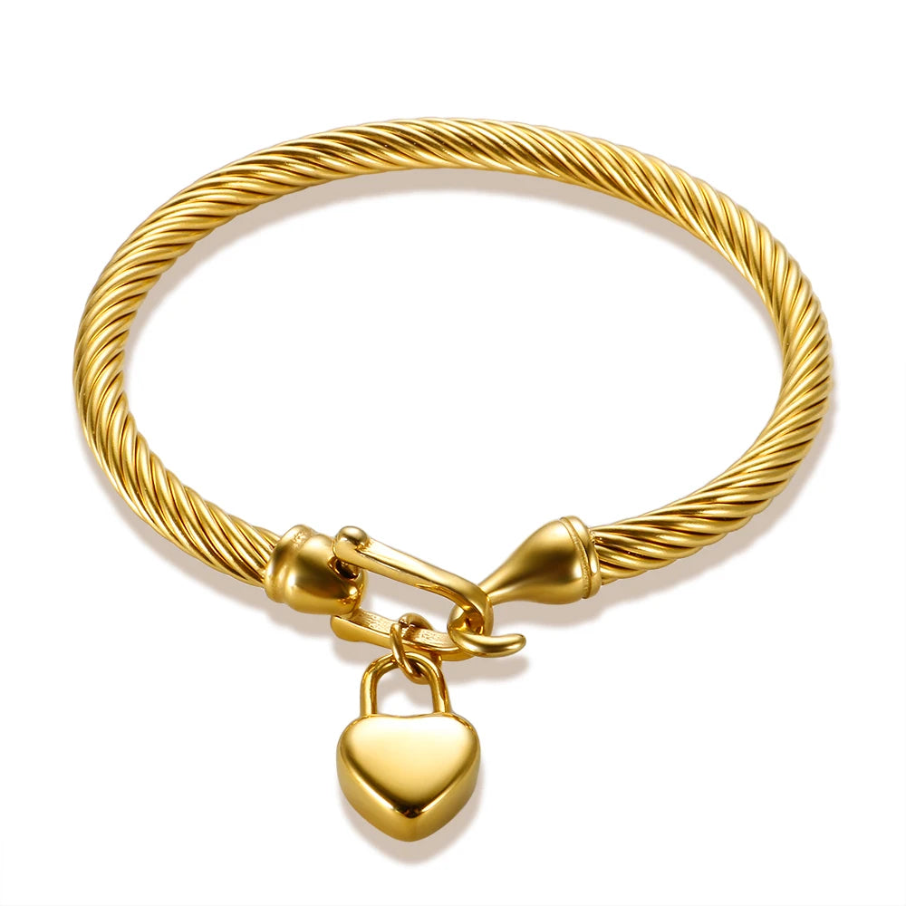 MSX Gold Plating Stainless Steel Bangles Bracelets Vintage Love Roman Numerals Wristband Bracelets Bangles for Men Women