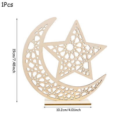 EID Mubarak Wooden Pendant With LED Candles Light Ramadan Decorations for Home Islamic Muslim Party Eid Decor Kareem Ramadan