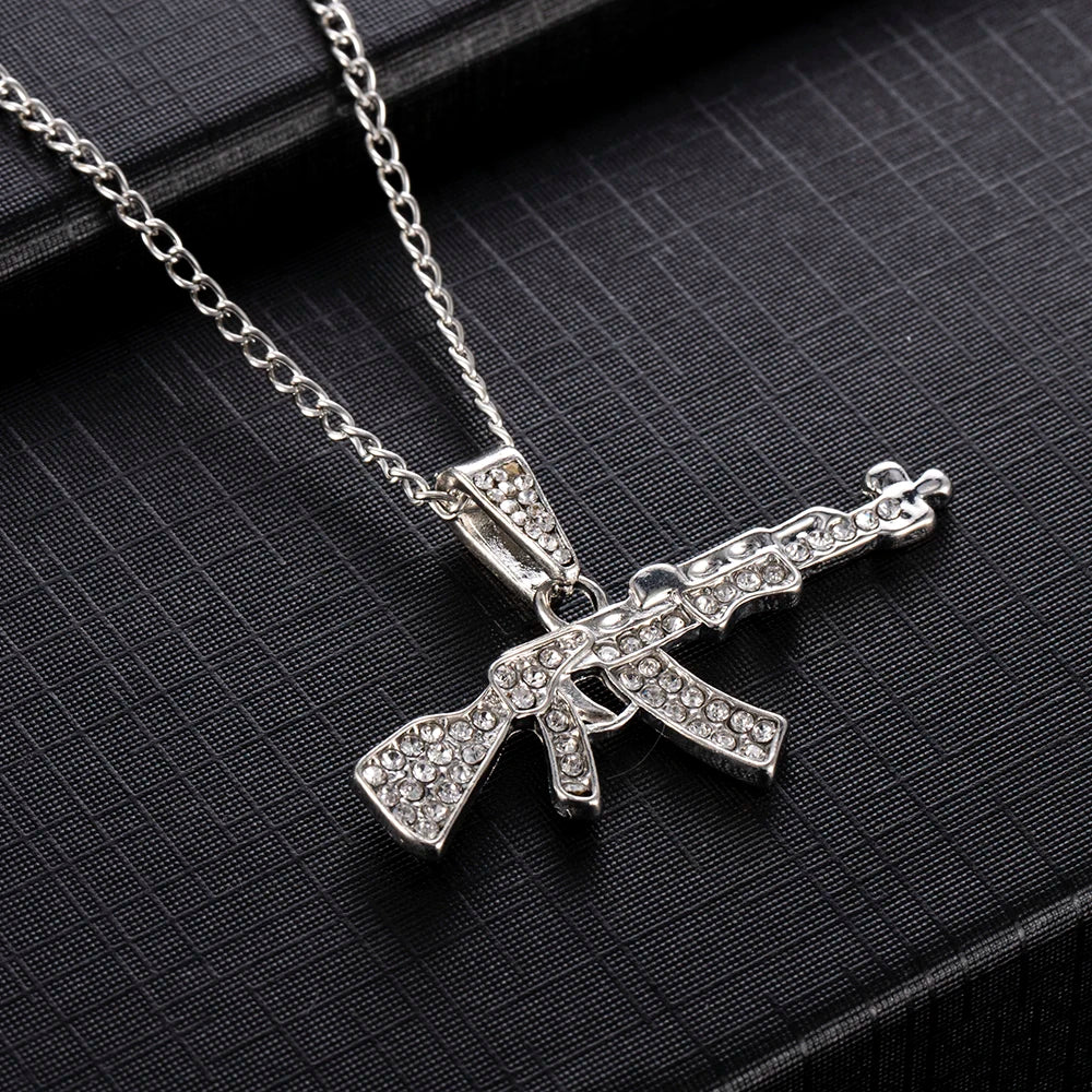 Choker Necklaces for Women 2022 Gun Cross Pendant Crystal Rhinestone Chain Necklace Women Men Punk Chains Jewelry