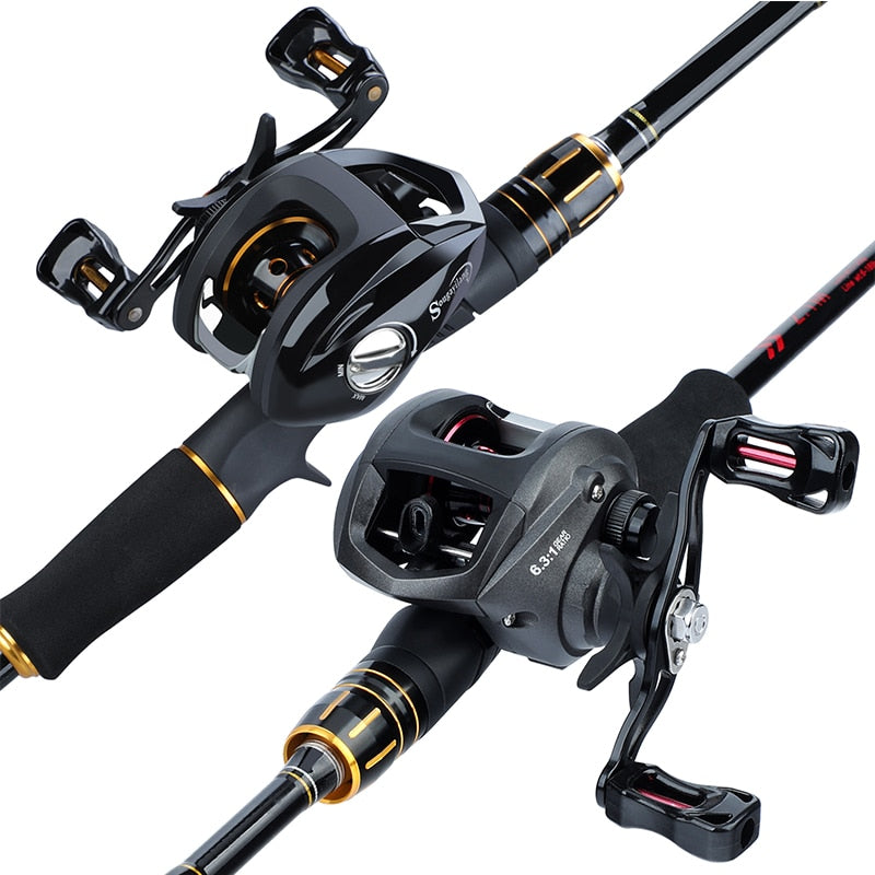Sougayilang Carbon Fiber Fishing Rod and Reel Combos 4 Section Casting Fishing Pole 12+1BB Reel Fishing Set