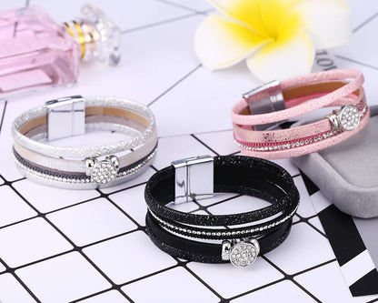 HOCOLE Fashion Gem Rhinestone Magnetic Leather Bracelets & Bangles Bohemian Handmade Multilayer Wrap Jewelry Women Pulseira