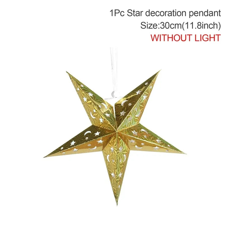 30-75cm Hollow Star Hanging Pendant Eid Mubarak Christmas Ramadan Decoration 2024 Islamic Muslim Party Decor Ramadan Kareem