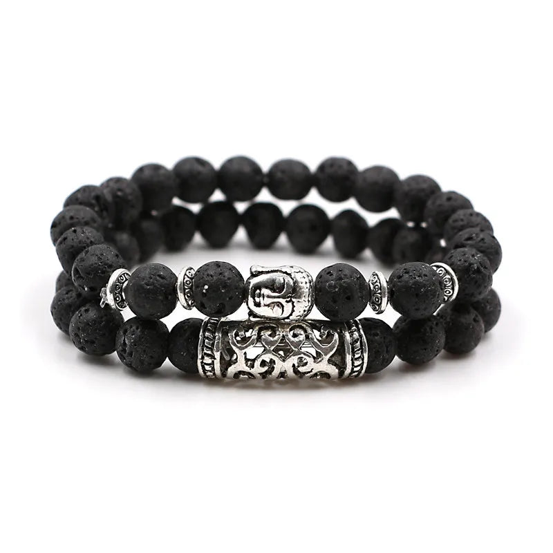 DUOVEI 2 Pcs/Set Natural Stone Beads Men's Dragon Bracelet Set Lava Stone Beaded Bracelets for Women Bileklik Pulseras Hombre