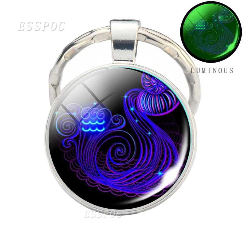Luminous 12 Zodiac Signs Keychain Constellation Key Chain Leo Libra Virgo Sagittarius Zodiac Jewelry Birthday