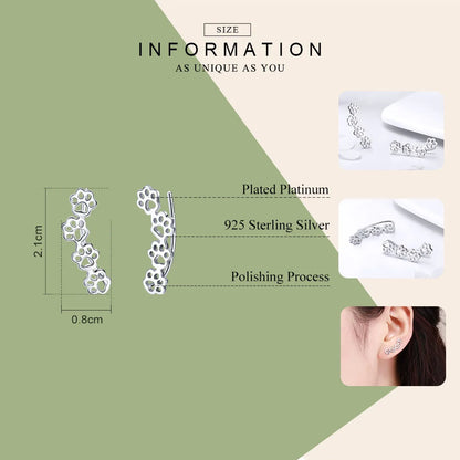BAMOER 925 Sterling Silver Paw Trail Cat and Dog Footprints Stud Earrings for Women Sterling Silver Jewelry SCE430