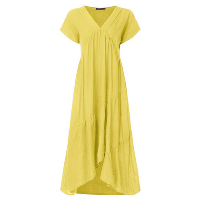 Bohemian Summer Womens Sundress ZANZEA Fashion v Neck Midi Vestidos Female Solid Ruffle Dresses Asymmetrical Robe