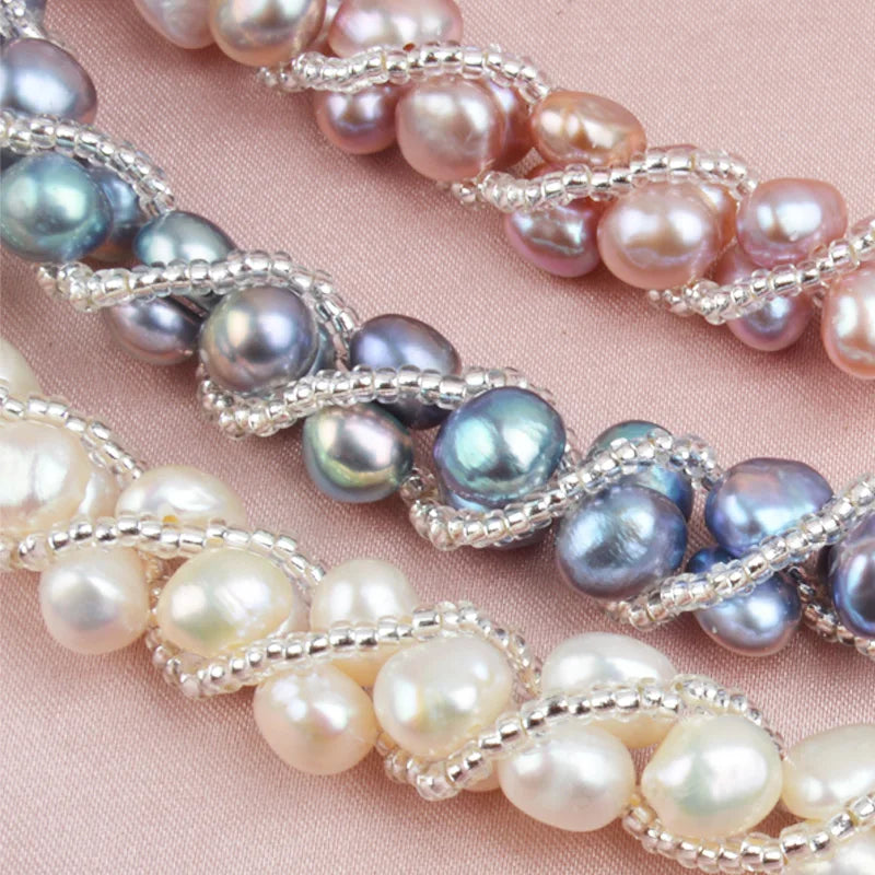 ASHIQI Real Natural Freshwater Pearl Handmade Jewelry Sets & More Necklace Bracelet 925 Silver Earrings for Women Wedding