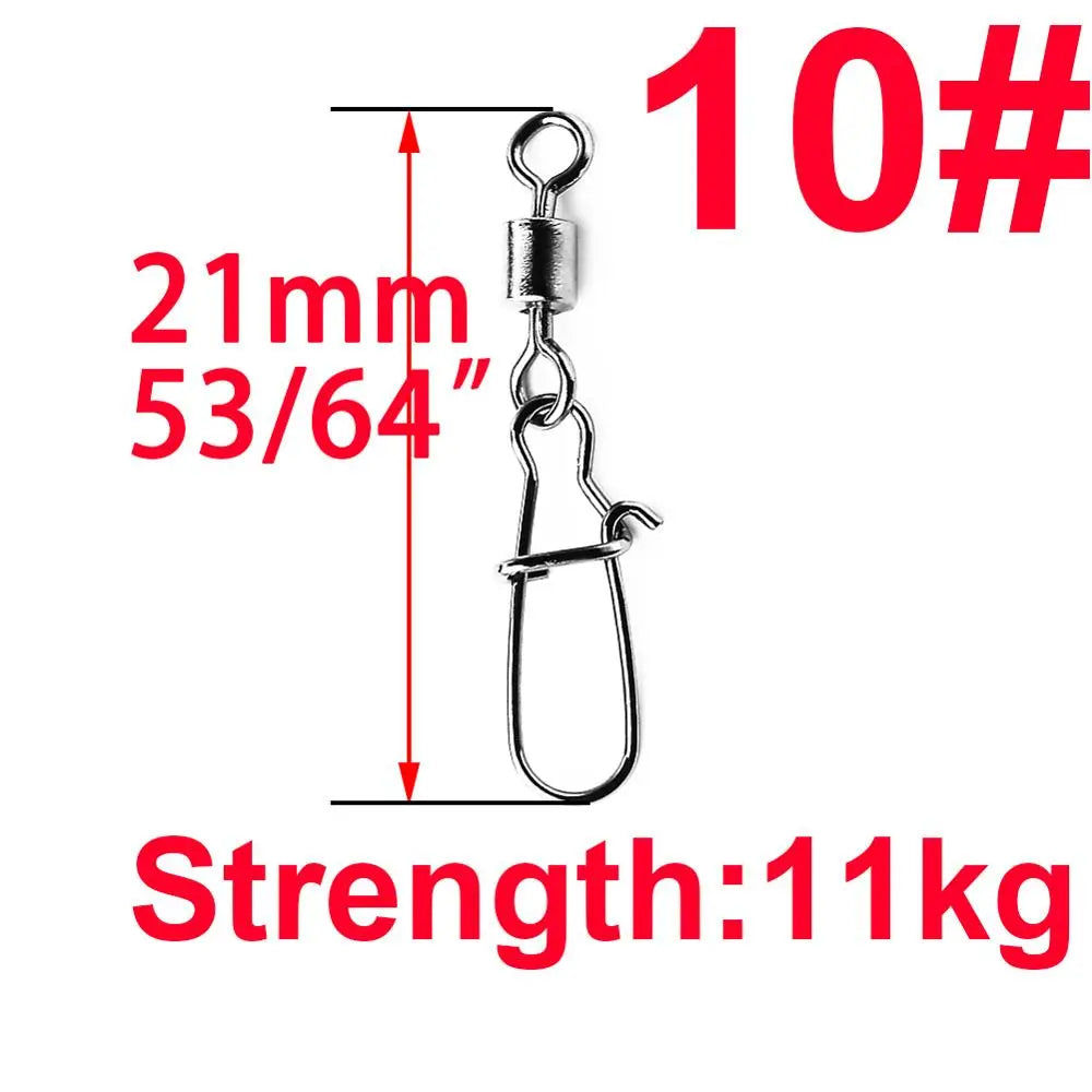 50pcs/1box 2# to 14# Fishing Connector Rolling Swivel Fish Pin Bearing Stainless Steel Snap Hook Lure Tackle Goods for Fishing