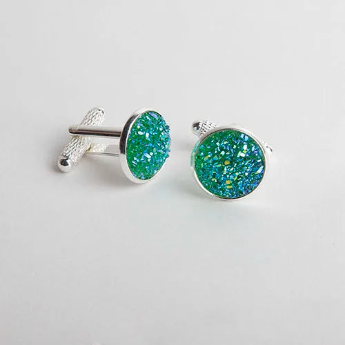 Simple Luxury Colorful Drusy Stone Cufflinks for Men Women Round Rhinestone Cuff Links Novelty Shirt Sleeve Buttons Accessories