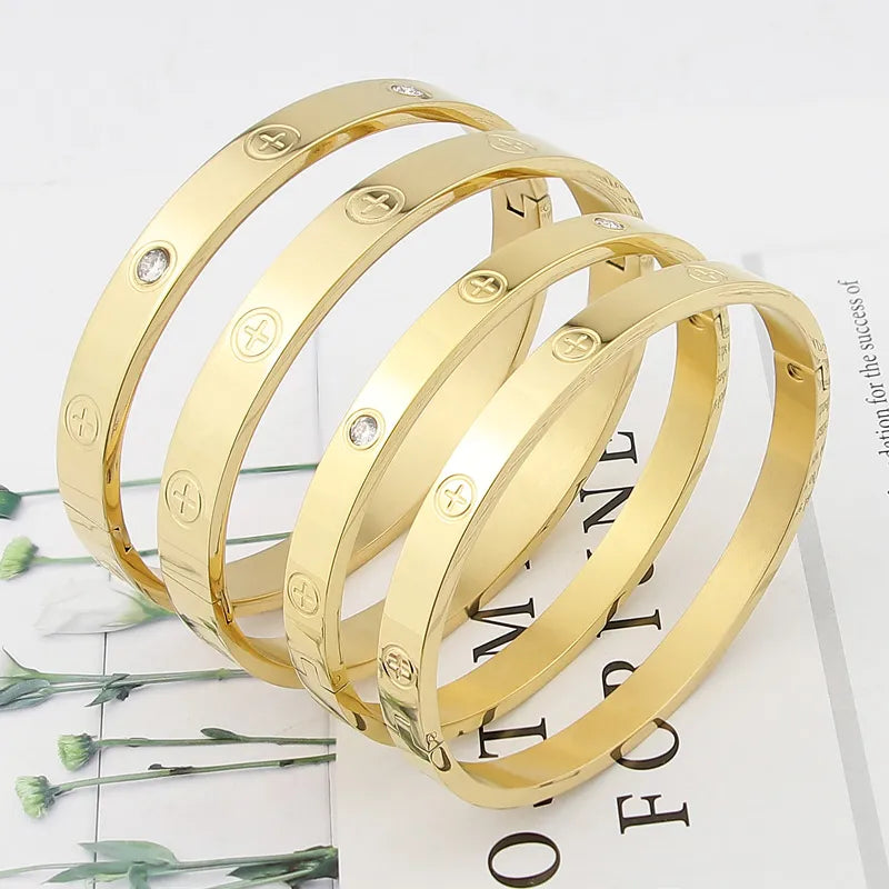 Zircon and Cross Nut Nail Bracelets & Bangles for Women Jewelry Stainless Steel Screw Jewelry Pulseiras
