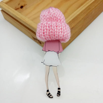 Fashion Brooch Pins for Woman Brooches Cute Girls Cartoon Models Acrylic Brooches Kawaii Pompom Clothing Jewelry Accessories