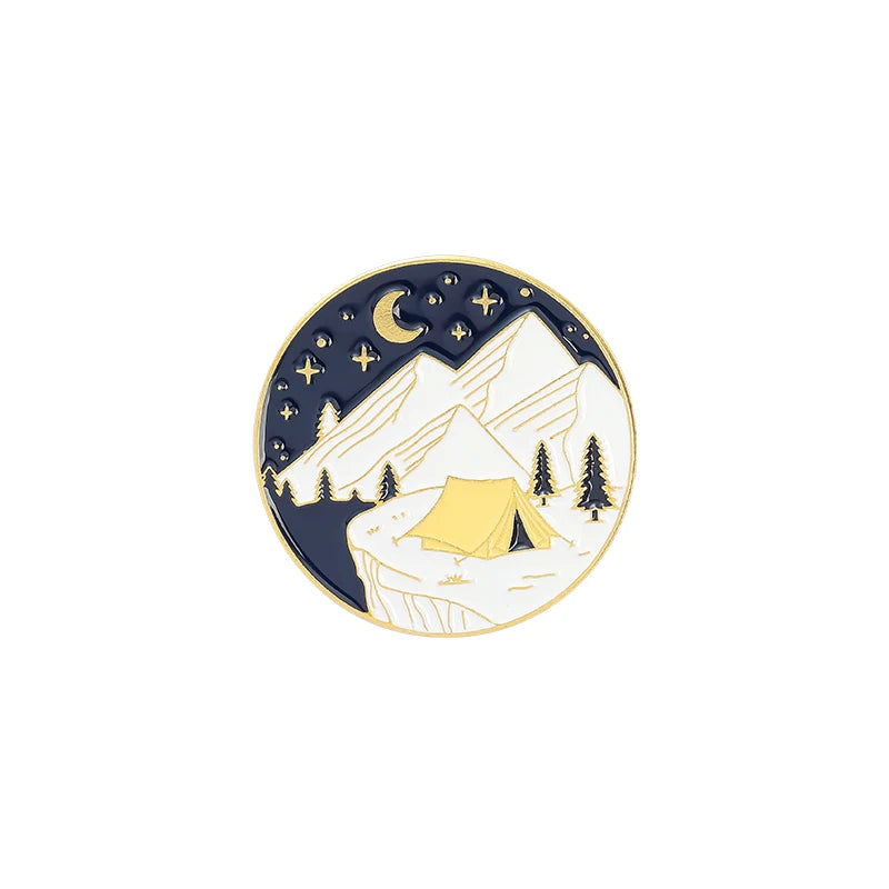 Outdoors Mountain Starry Night Enamel Pin Custom Wild Camping Hiking Brooches Bag Clothes Lapel Pin Adventure Badge Jewelry