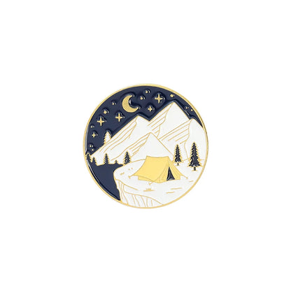 Outdoors Mountain Starry Night Enamel Pin Custom Wild Camping Hiking Brooches Bag Clothes Lapel Pin Adventure Badge Jewelry