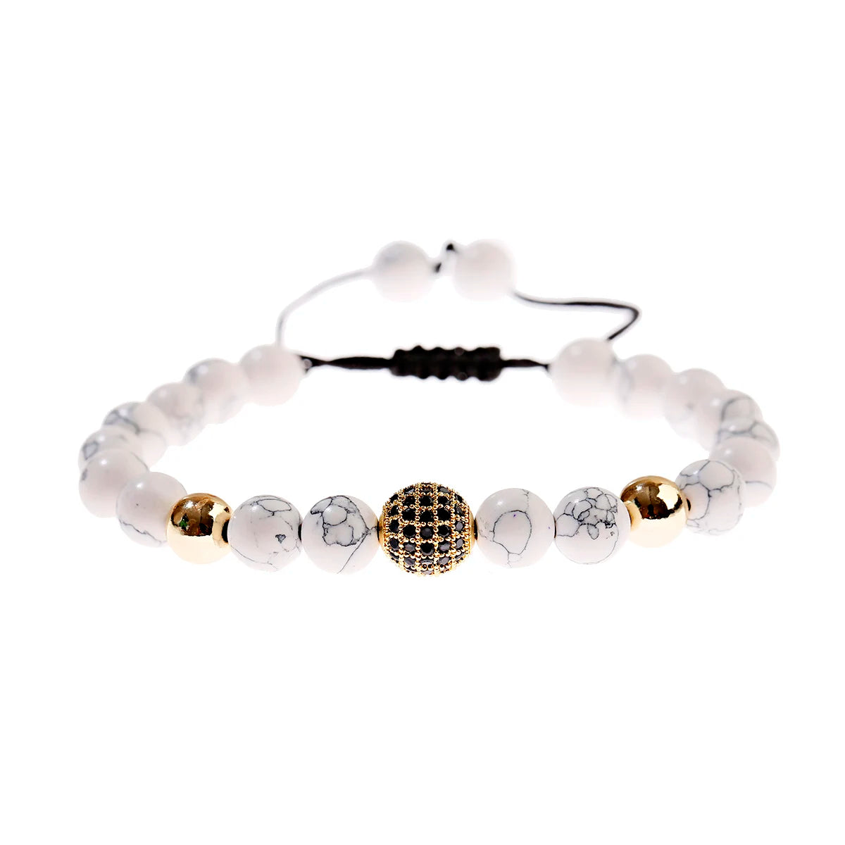 DOUVEI Round Black CZ Zircon Pave Lava Weaving Bracelet Men Beads Weaving Bracelet Homme Adjustable ABL005