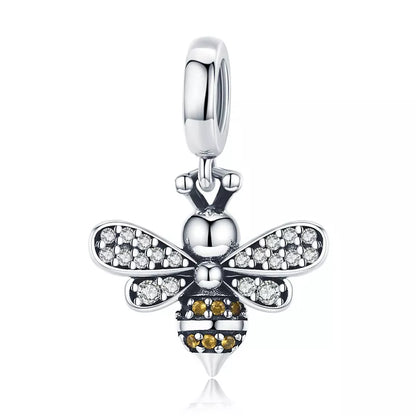BAMOER 925 Sterling Silver Crystal Bee Crystal Charm Fit Women Charm Bracelets DIY Jewelry Girlfriend