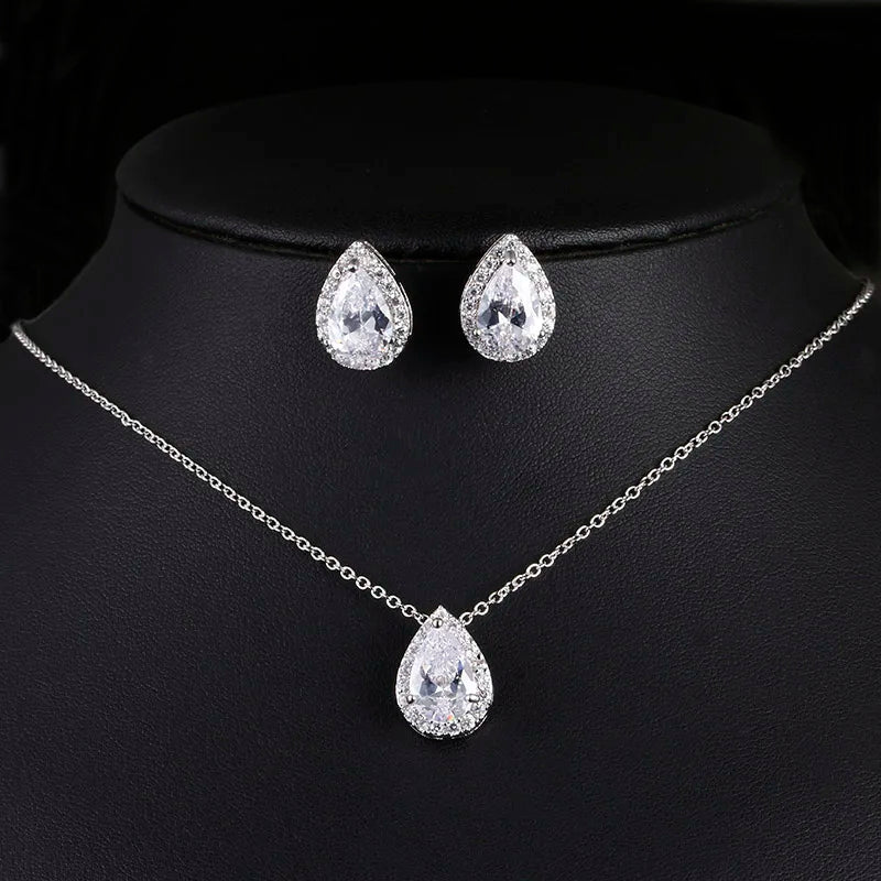 Nigerian Water Drop Cubic Zirconia Wedding Jewelry Sets Inlay Luxury Crystal Bridal Jewelry Set for Bridesmaids AS099