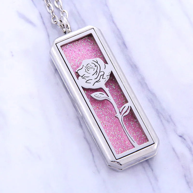 Square Stainless Steel Magnetic Aromatherapy Diffuser Necklace Jewelry Perfume Locket Pendant Essential Oil Locket Necklace